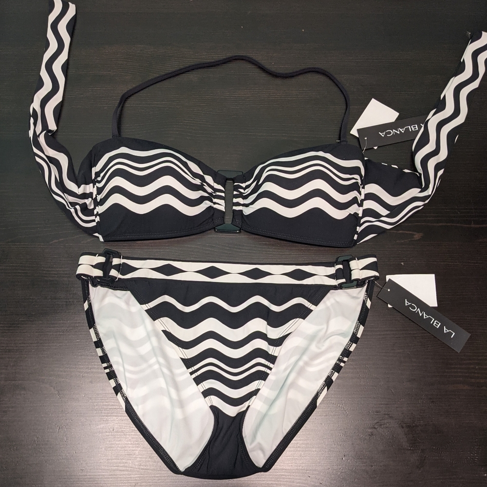 🆕WT La Blanca 2Piece Black & White Bandeau Bikini